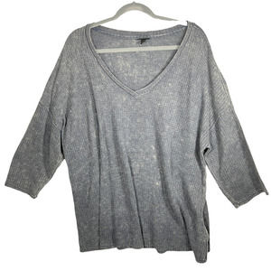 Torrid Light Gray Acid Wash Pull Over Waffle Knit V Neck 3/4 Sleeves Siz…